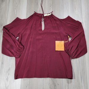 Ramy Brook Top Women's Medium Burgundy Candice Cold Shoulder New